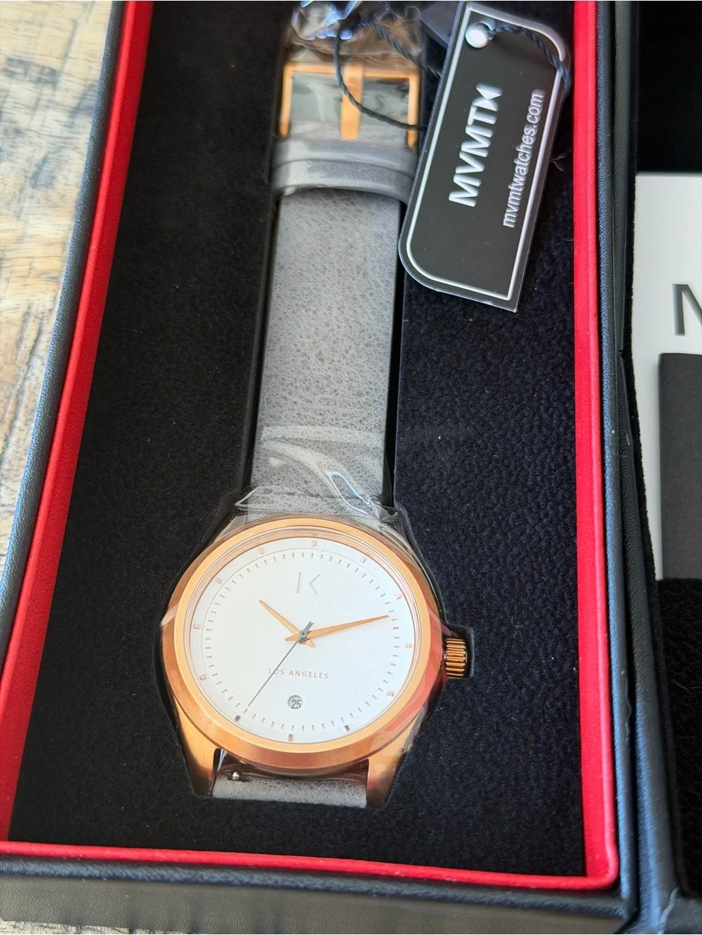 NEW MVMT Rose Gold Watch w/ Grey Leather Strap + Box & Papers